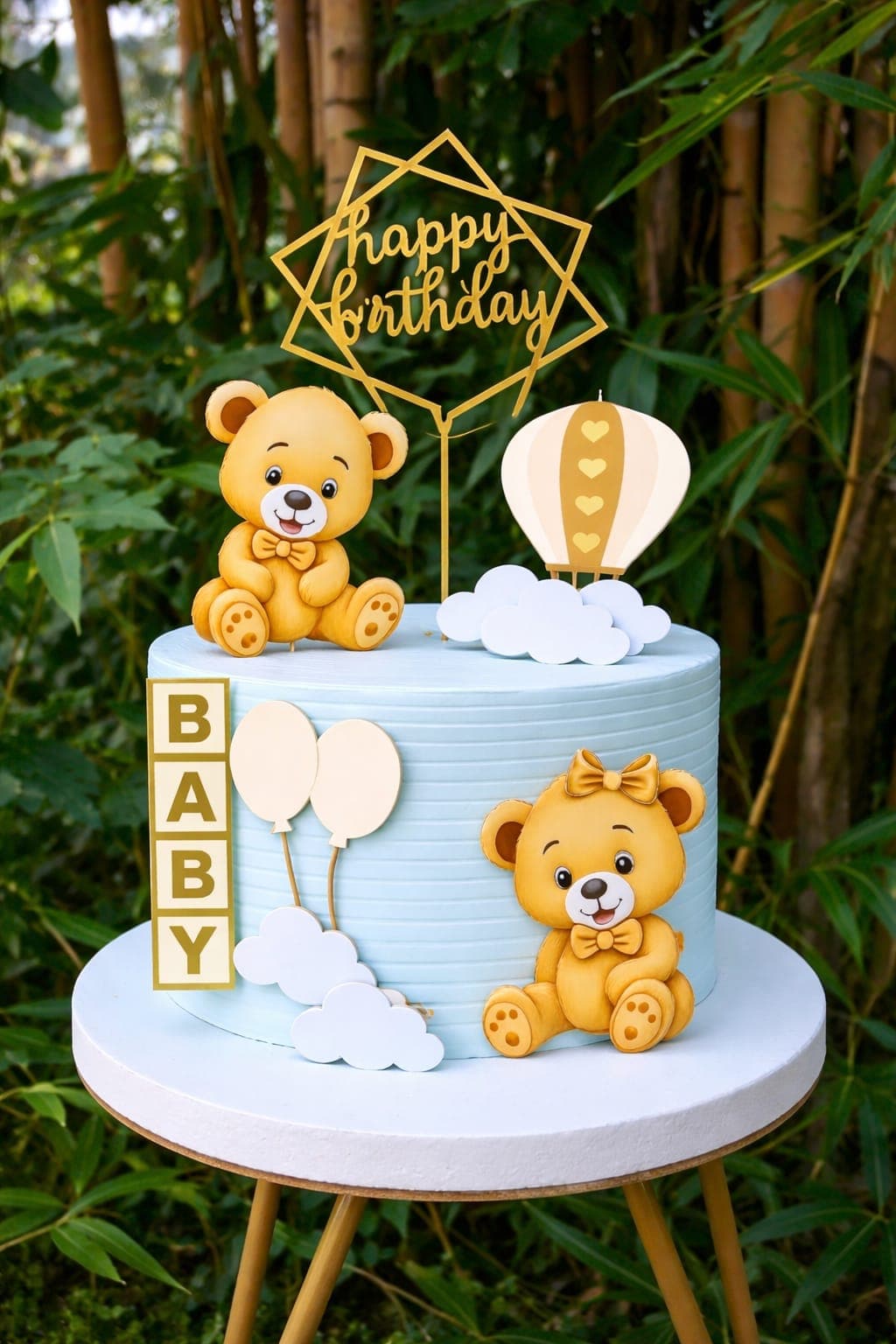 Adorable customized butter cake for a handsome baby boy